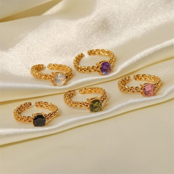 Clear Cubic Zirconia Woven Chain Adjustable Ring 18K Gold Plating Steel - Picture 12 of 13